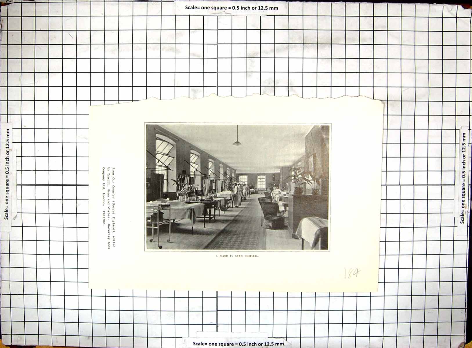 Original Old Antique Print Photograph Scene Ward Guy'S Hospital Nurses Beds