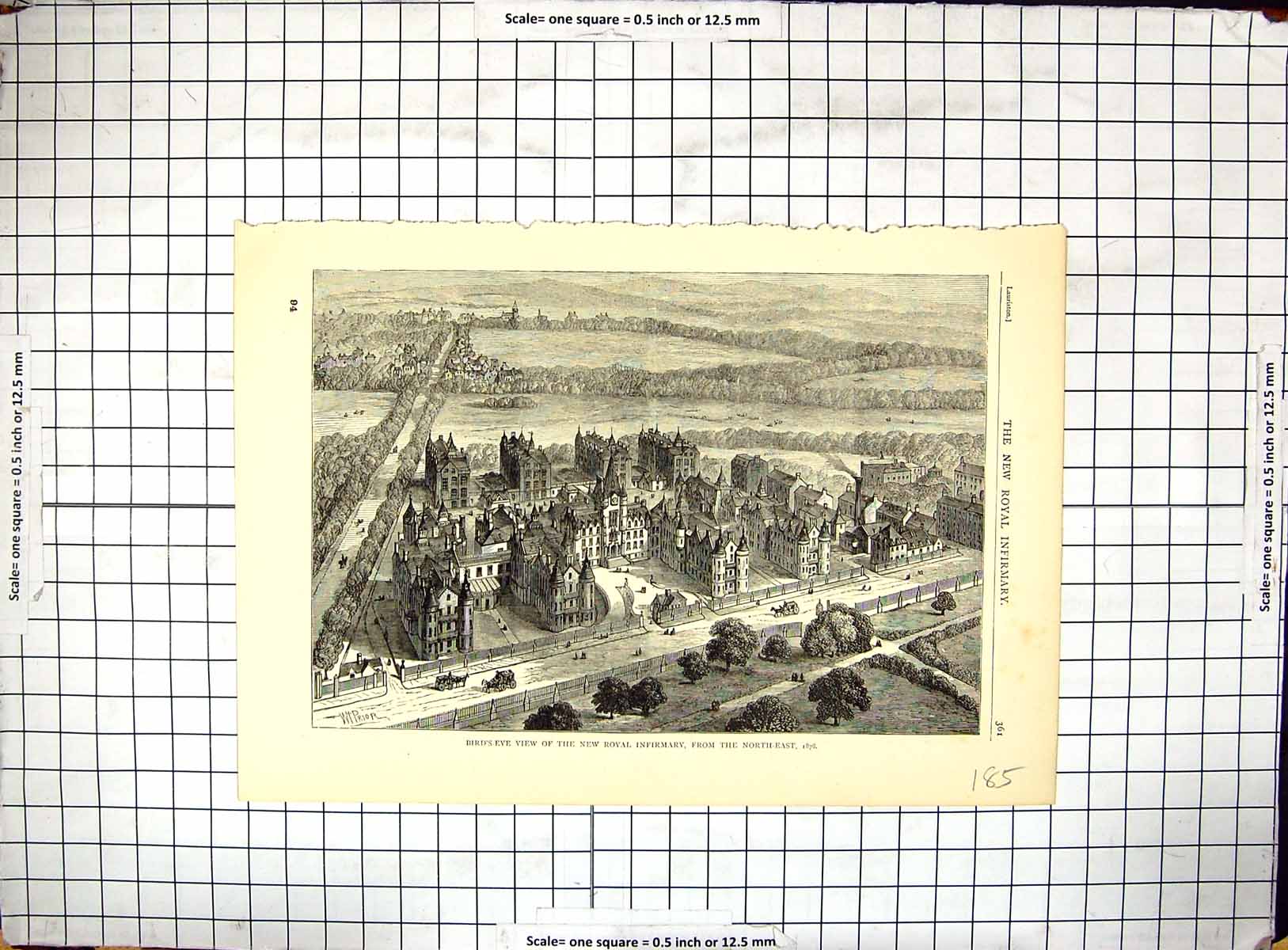 Old Print Bird'S-Eye-View Royal Infirmary Hospital Buildings Architecture 19th