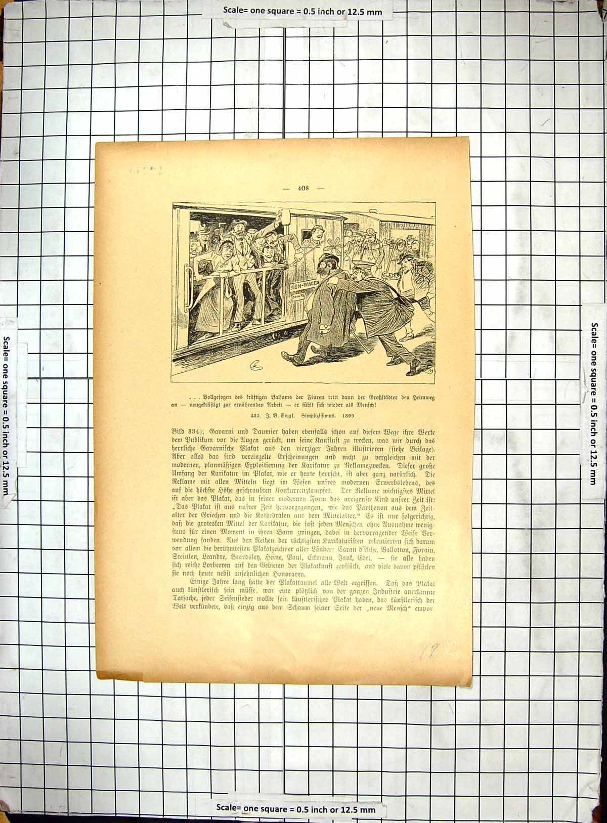 Original Old Antique Print Hermann Baul Courrier Francais Men Waggon Train