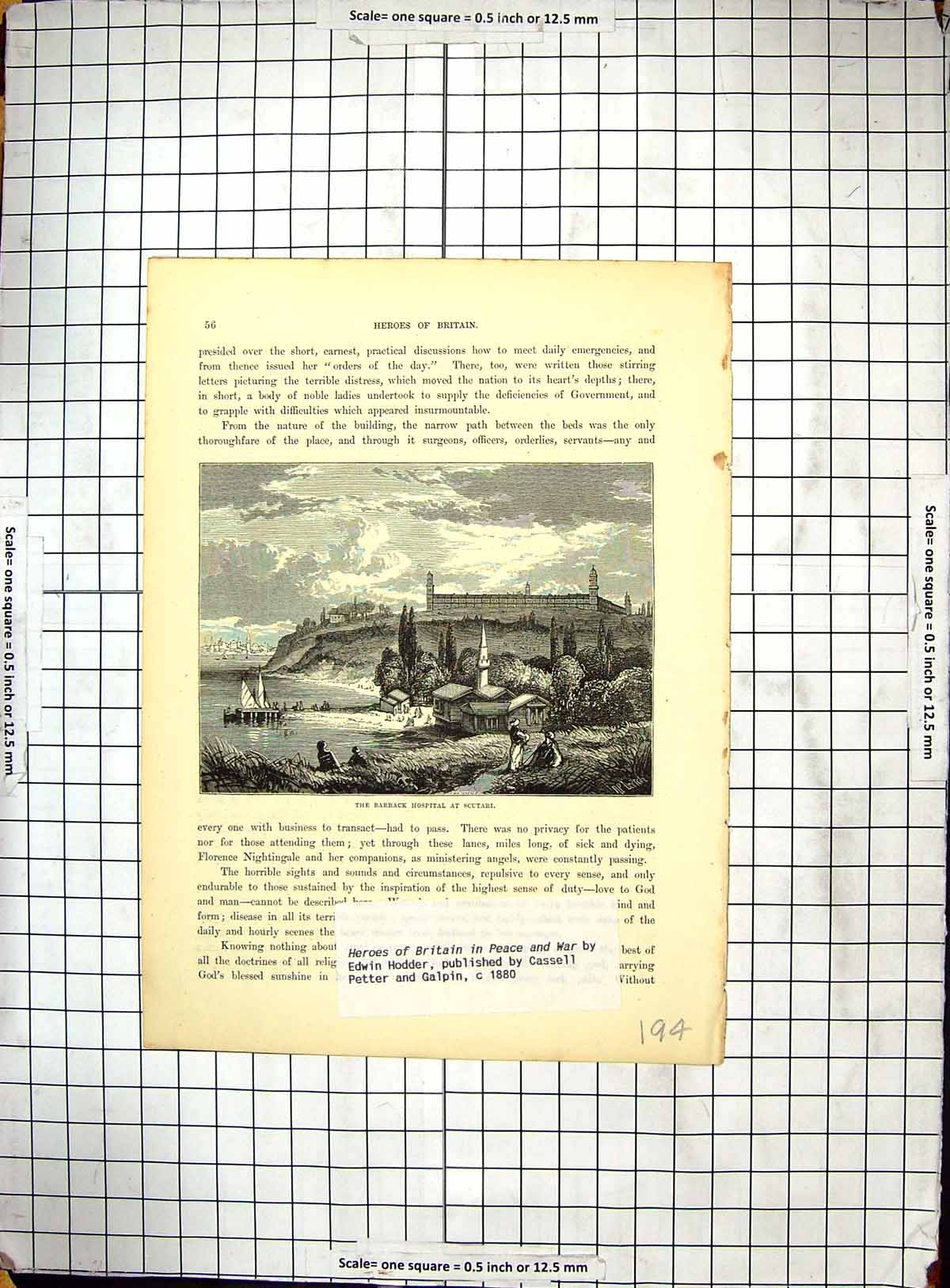 Original Old Antique Print View Barrack Hospital Scutari War Buildings 20th