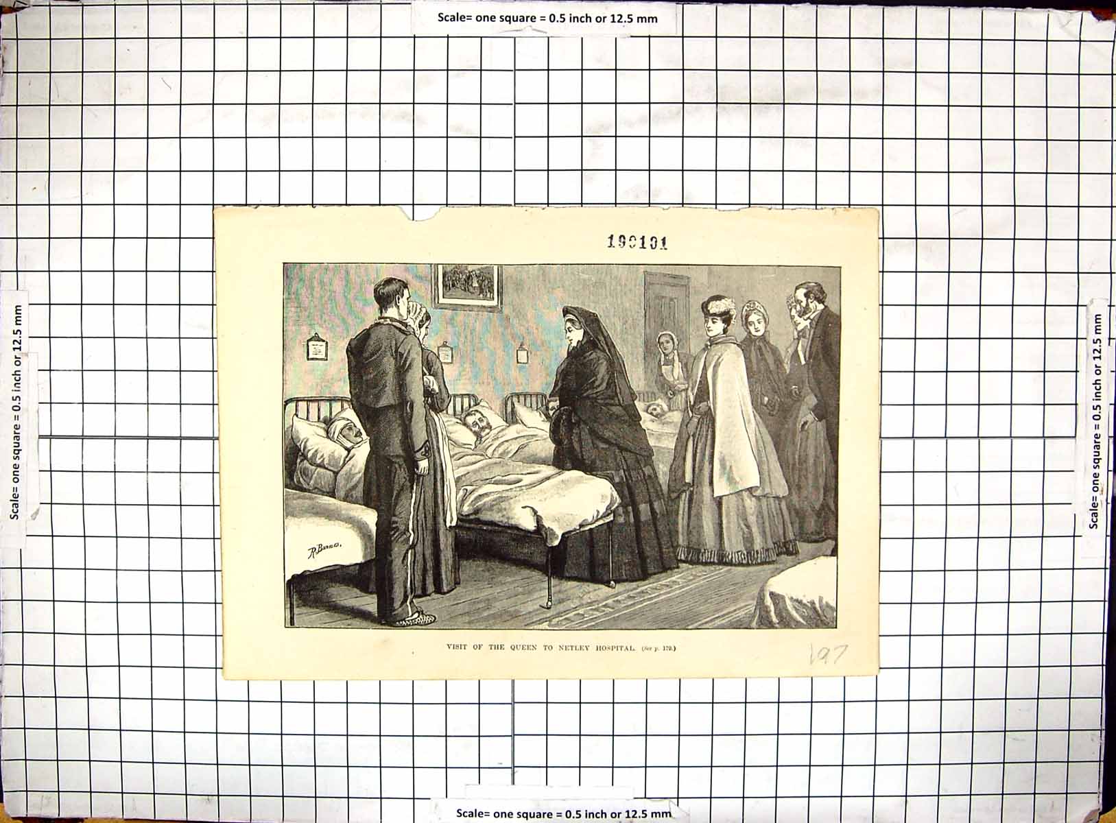 Original Old Antique Print Scene Visit Queen Netley Hospital Nurses Ward Beds