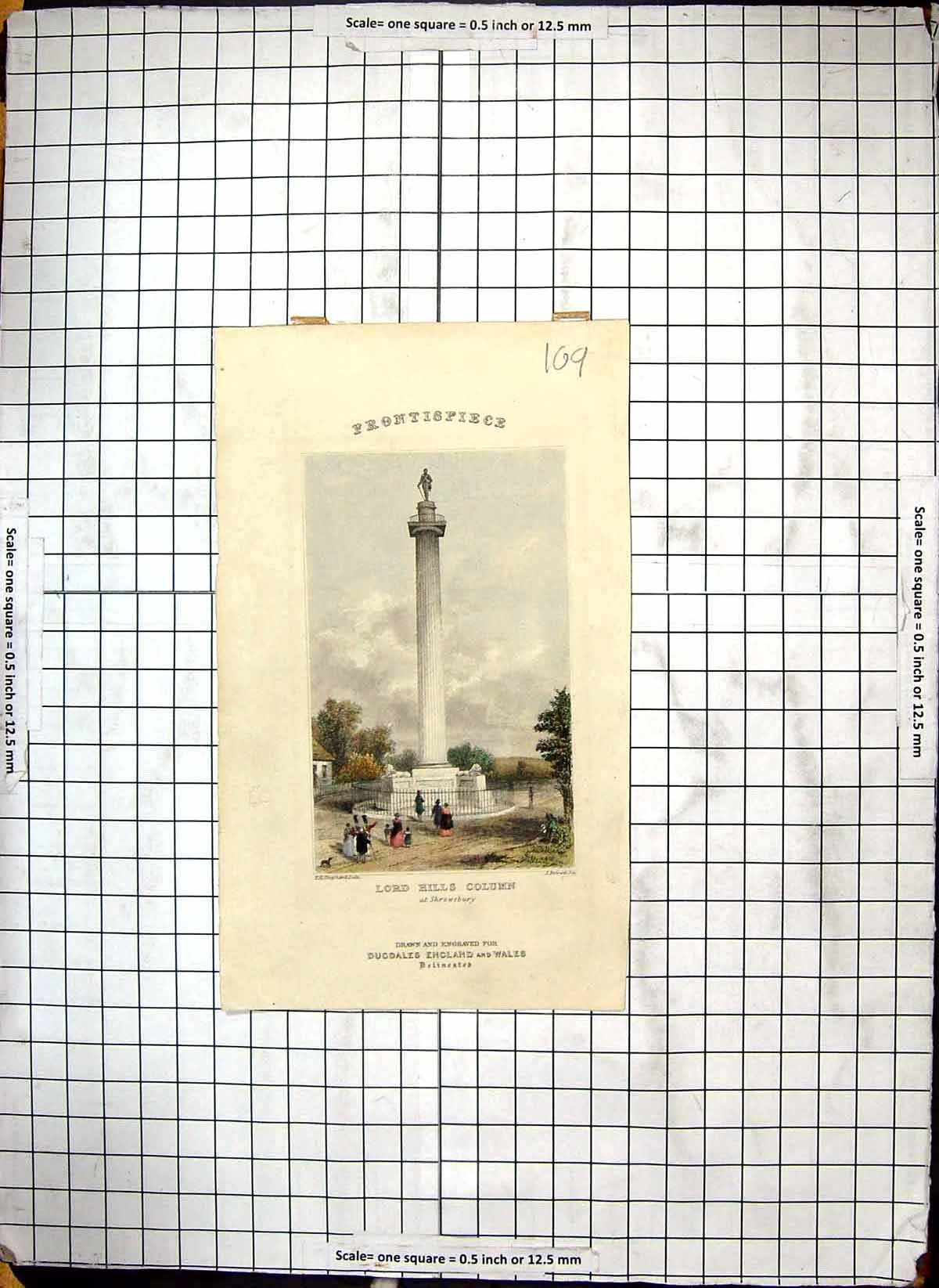 Antique Print Engraving Frontispiece Hills Column Shrewsbury Brown Shepherd