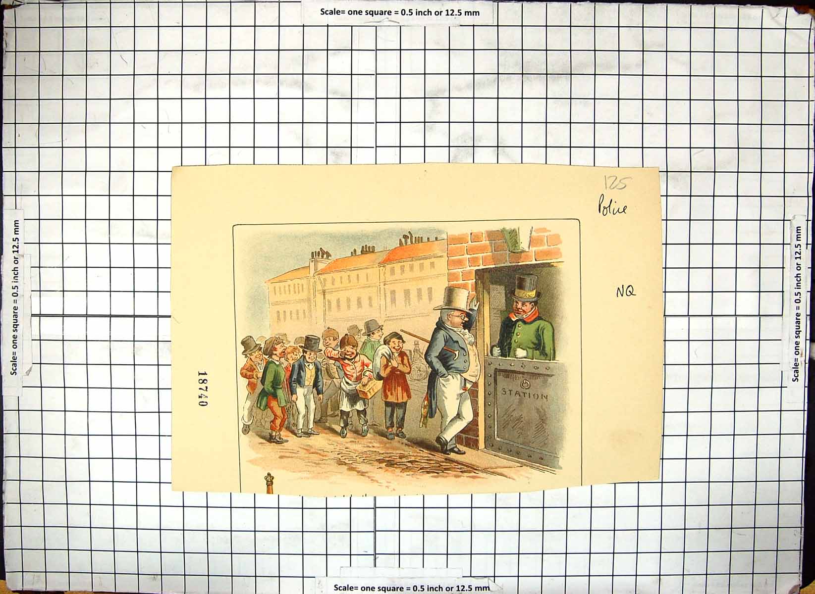 Original Old Antique Print Colour Street Scene Children Police Station