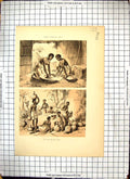 Original Old Antique Print Women Pounding Grain Natives Making Pombe Industry
