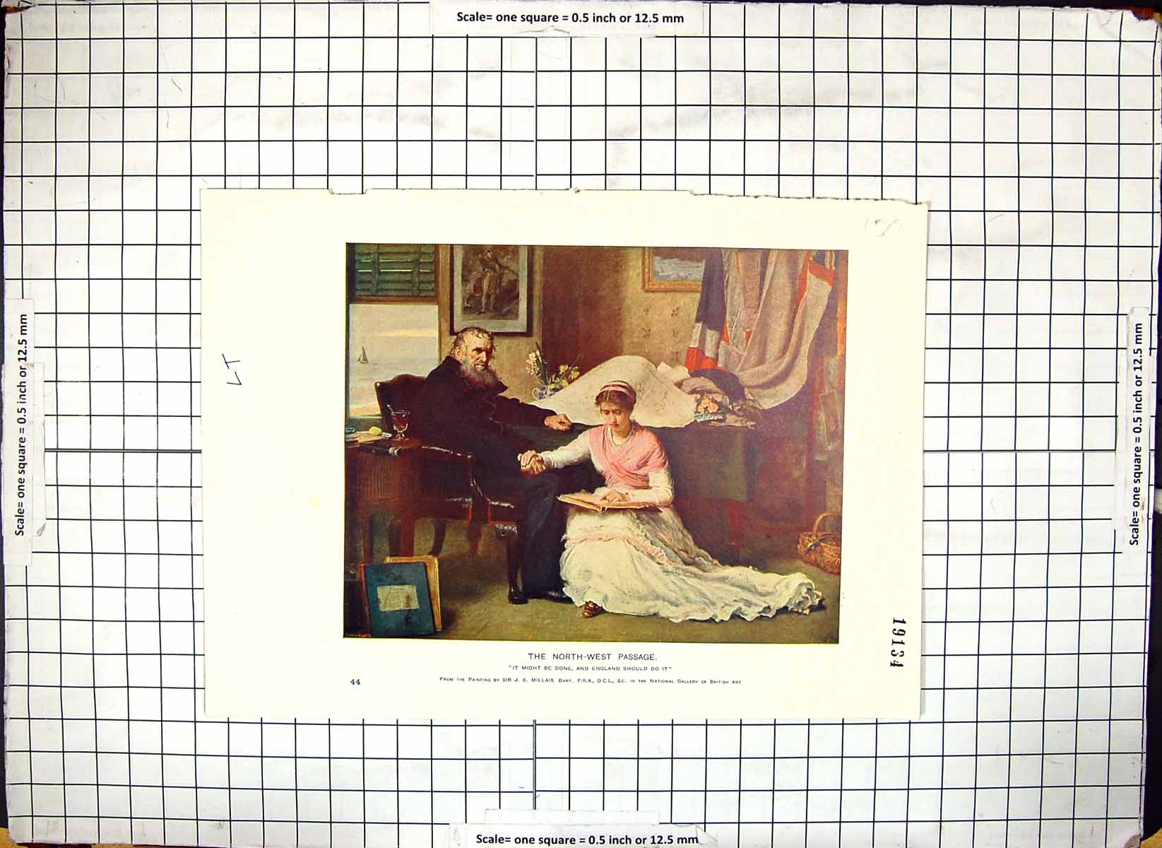 Old Antique Print North-West Passage Man Young Girl Reading Book Millais