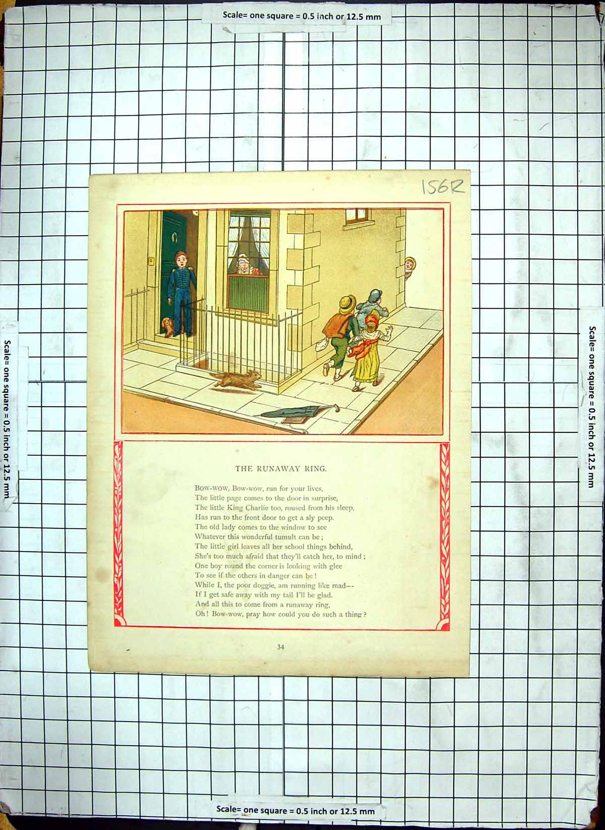 Original Old Antique Print Kitchen Scene Family Food Children Street Poem
