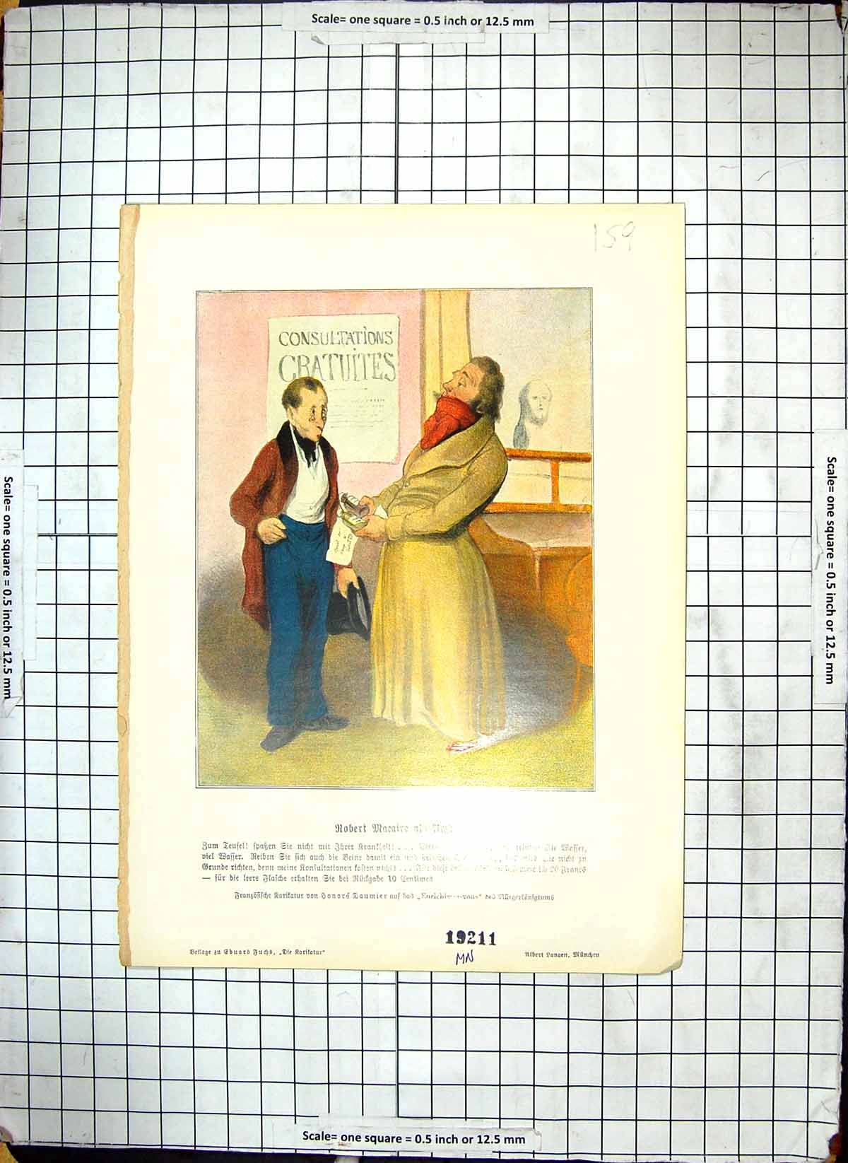 Original Old Antique Print Colour Doctor Medicine Consultation