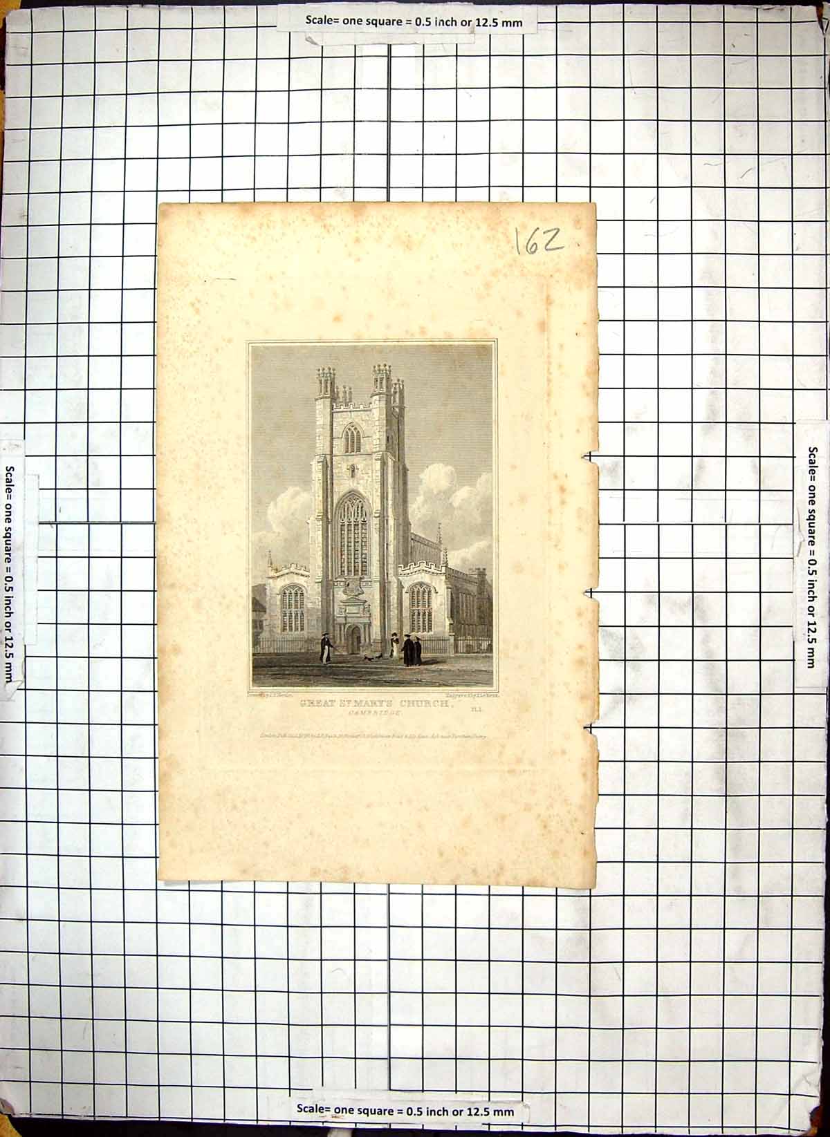 Old Engraving 1824 Great St. Mary'S Church Cambridge Architecture Nea 19th