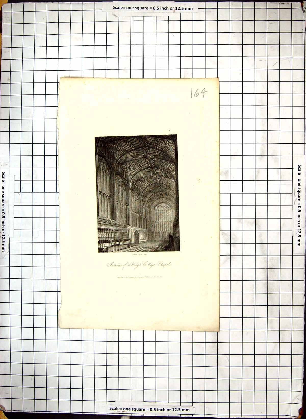 Old Print Engraving 1814 Interior King'S College Chapel Greg Architecture 19th