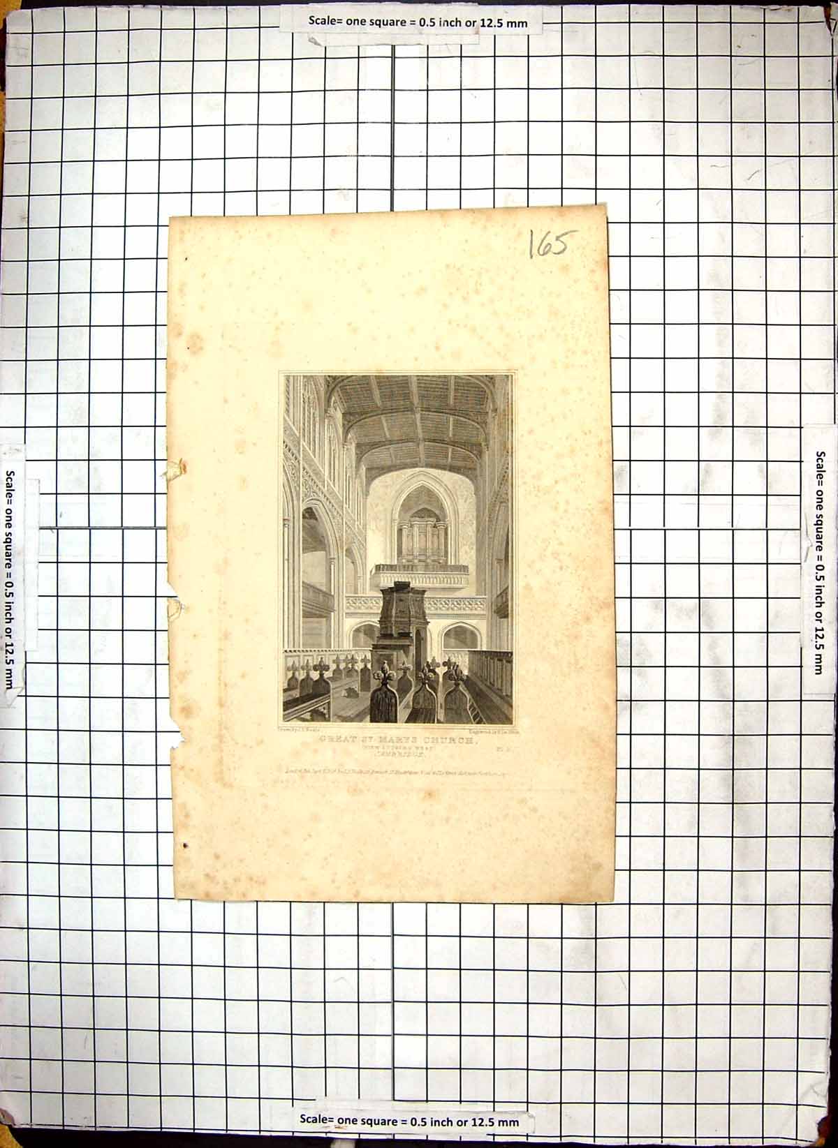 Old Engraving 1824 Interior Great St. Mary'S Church Cambridge Neale K 19th