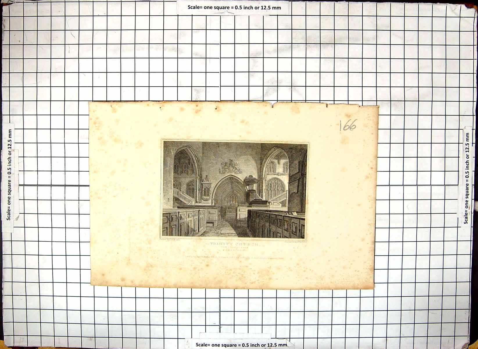 Old Enragving 1824 Interior Trinity Church Cambridge England Architec 19th