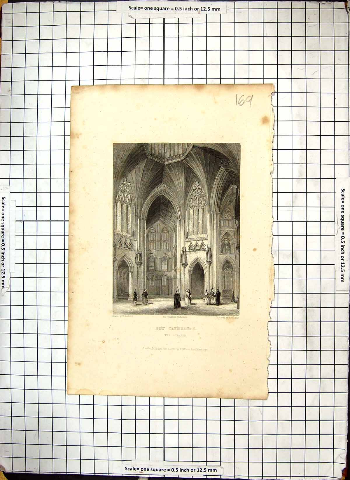 Old Engraving 1837 Octagon Ely Cathedral Winkles Garland Architecture Victorian