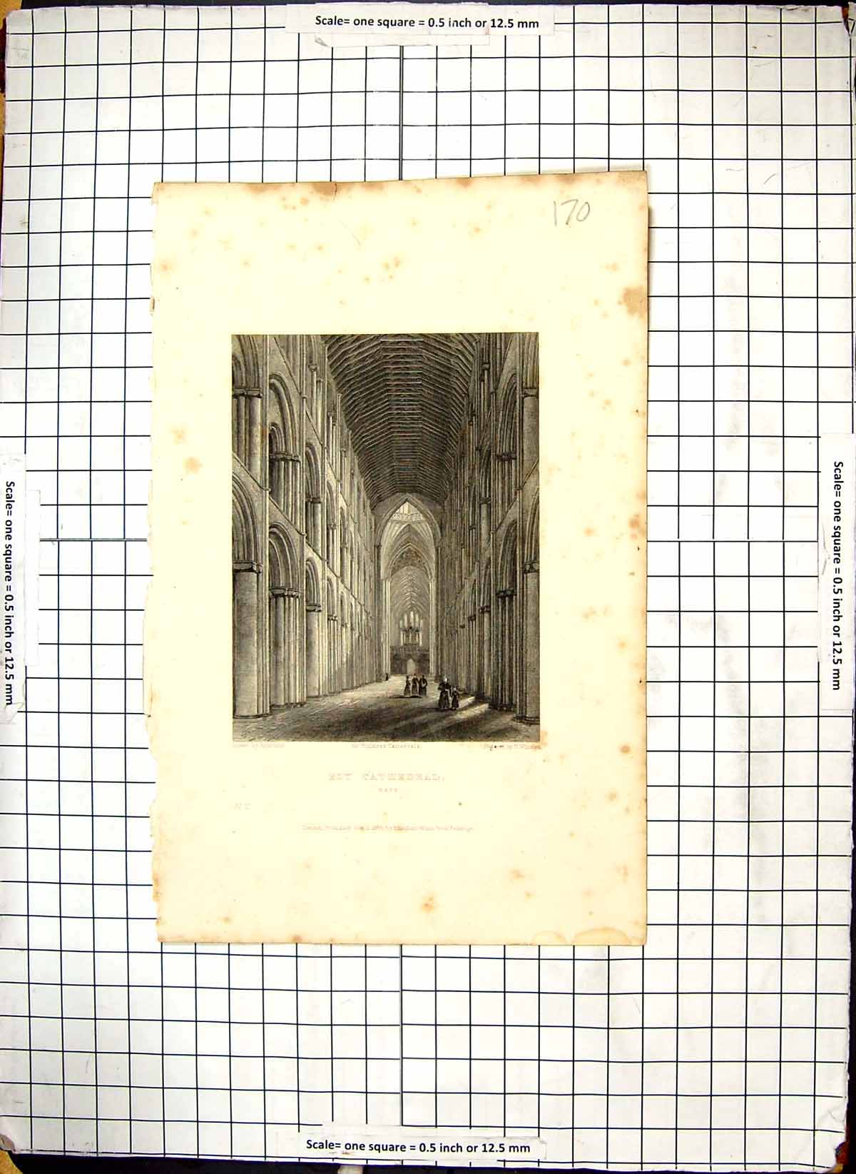 Old Print Engraving 1836 Nave Ely Cathedral Winkles Garland Architecture 19th