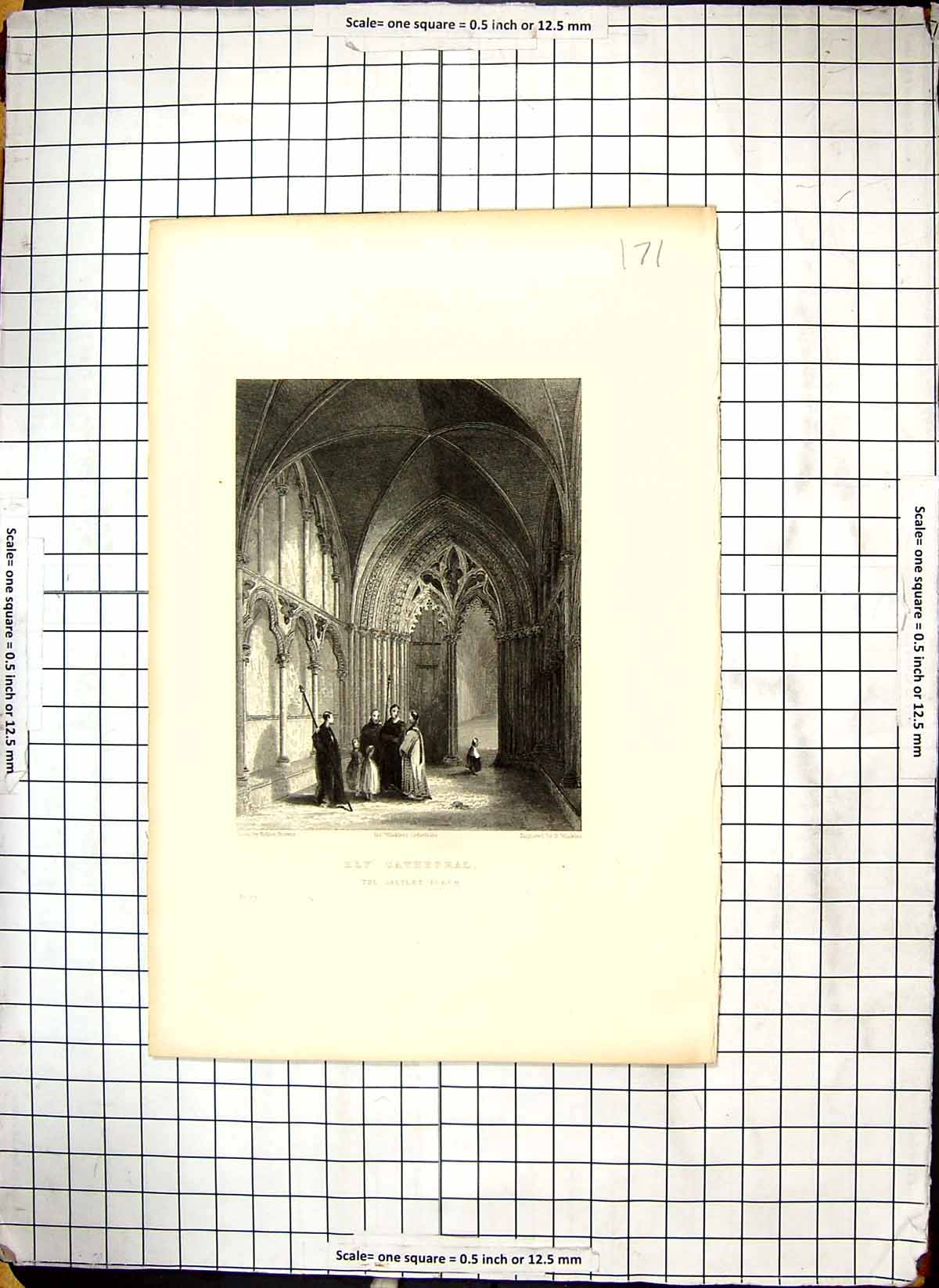 Old Engraving Galilee Porch Ely Cathedral Architecture Winkles Browne