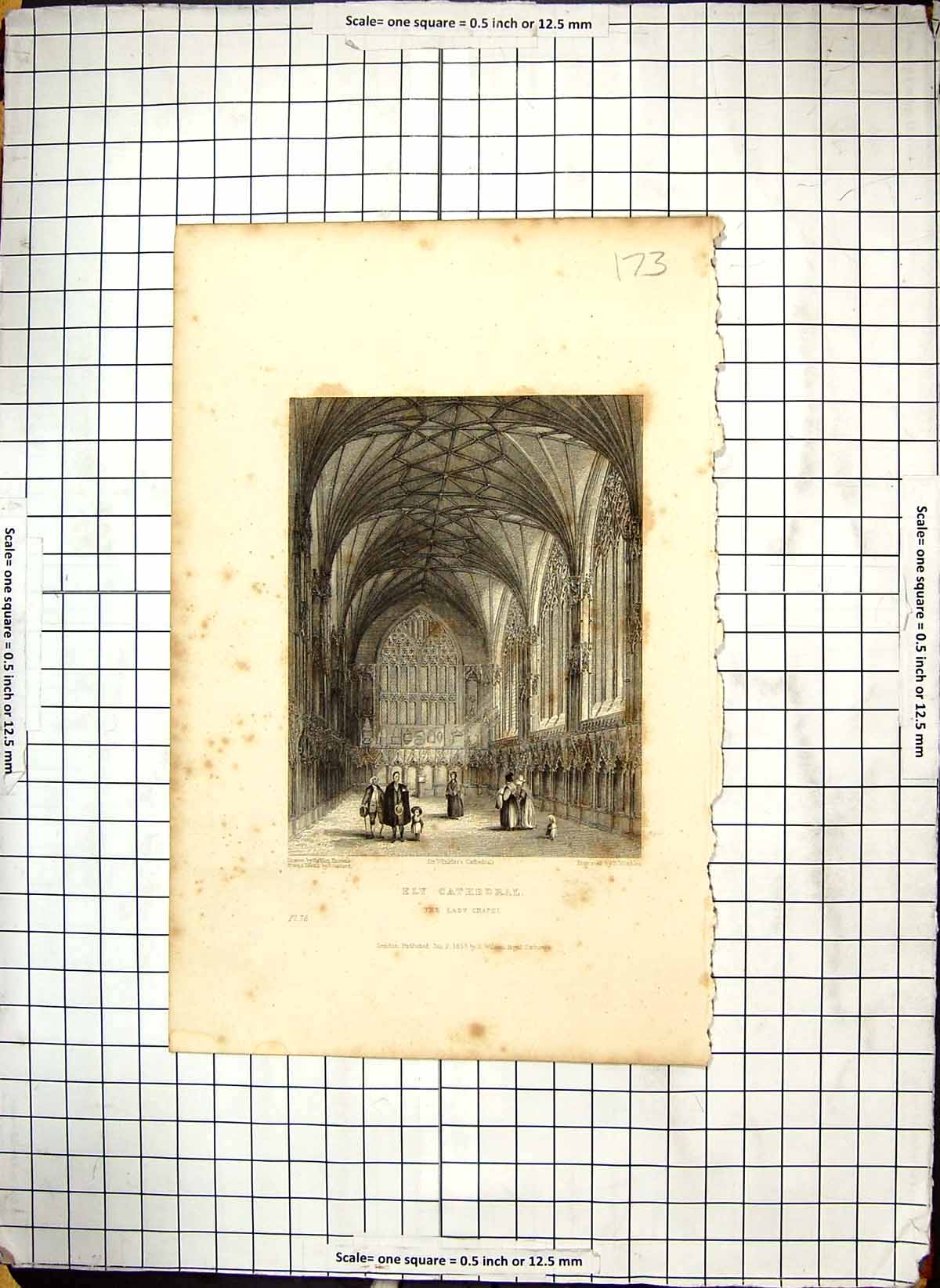 Old Print Engraving Lady Chapel Ely Cathedral 1837 Winkles Browne Garland 19th