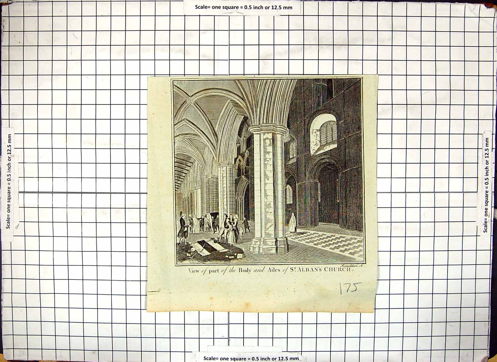 Old Antique Print View Body Ailes St. Albans Church Architecture England