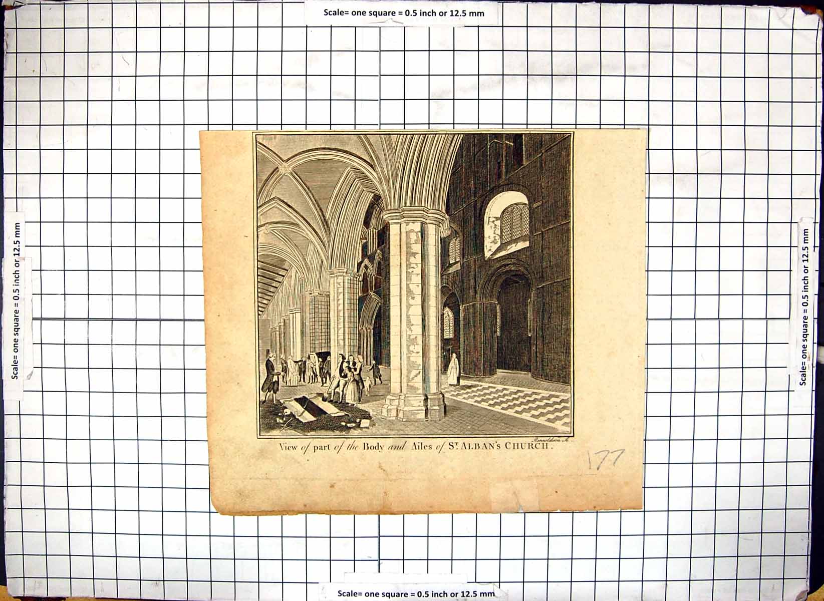 Antique Print *6128 View Body Ailes St. Albans Church Architecture England