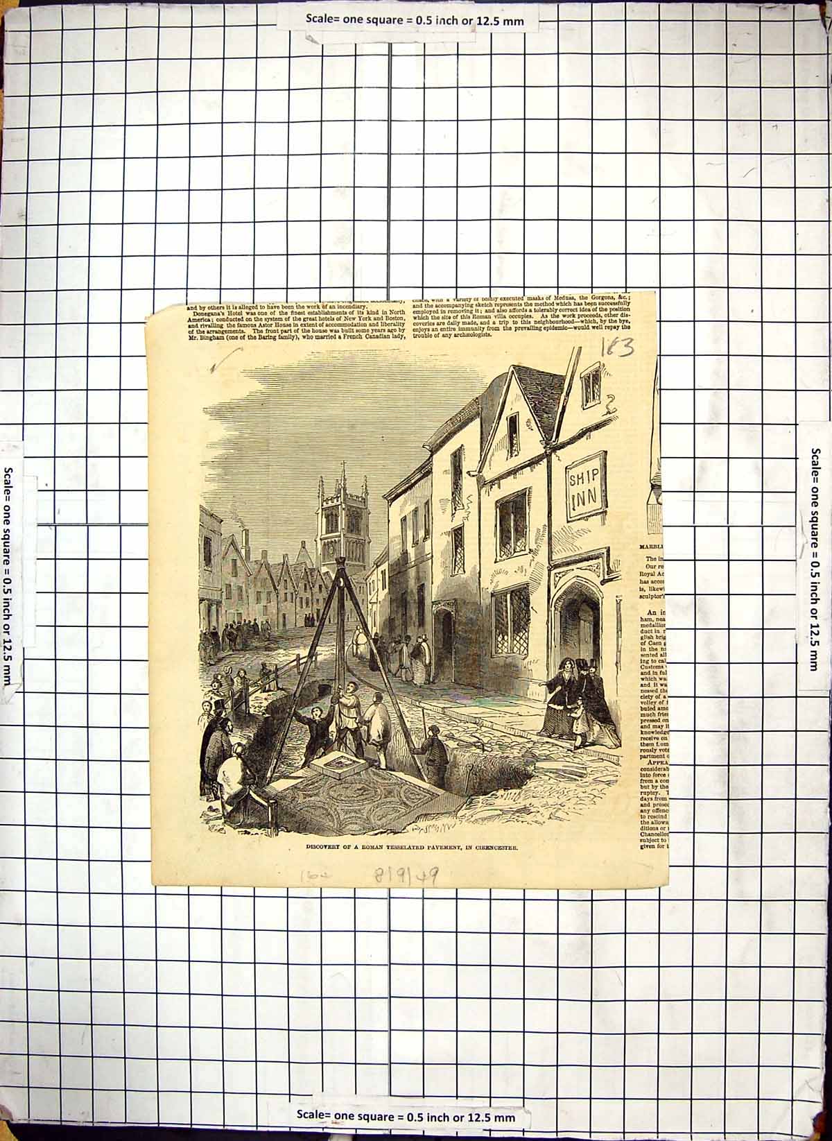 Antique Old Print Discovery Roman Tesselated Pavement Sirencester Archaeology