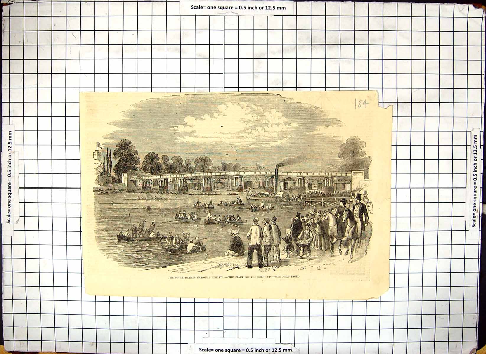 Old Antique Print Royal Thames National Regatta GCup River Bridge Boats 19th