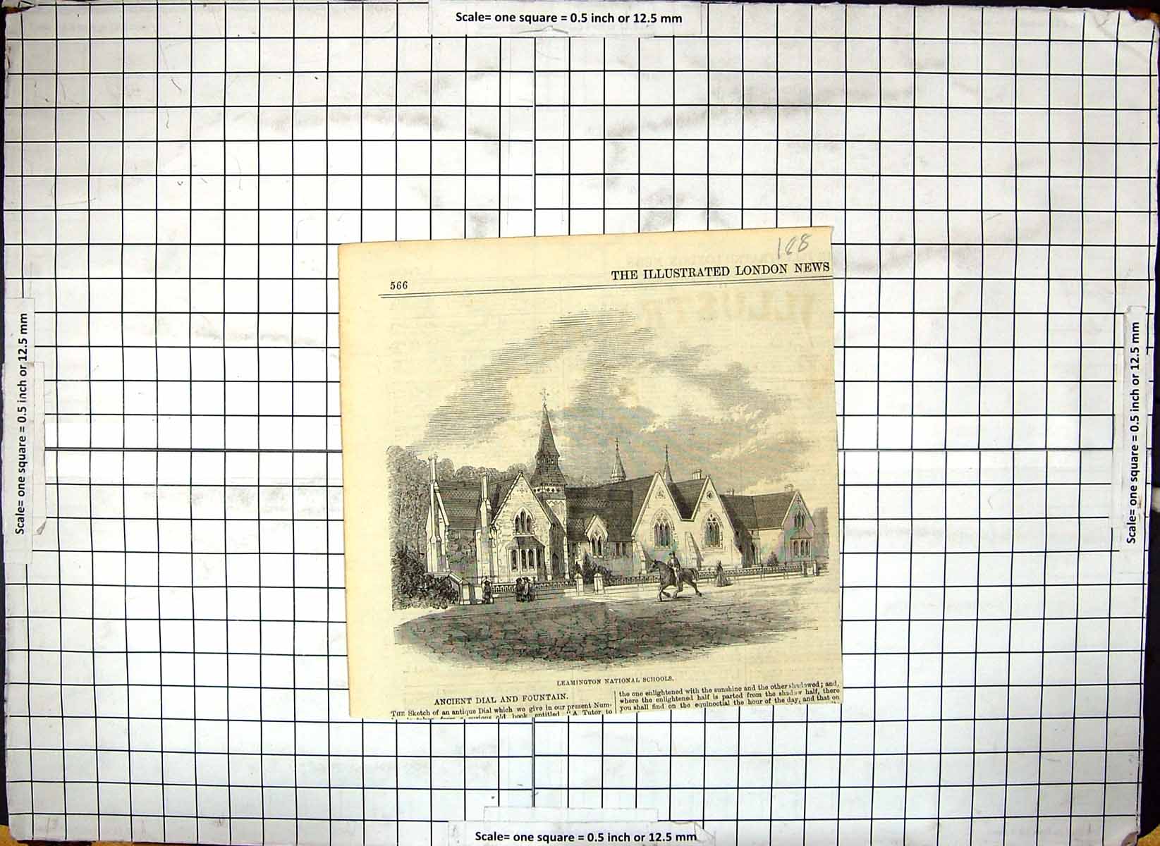 Old Antique Print Leamington National Schools Horse Children Architecture 19th