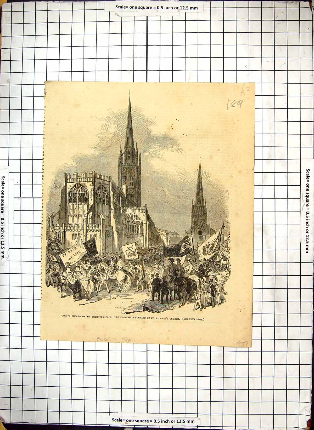 Old Coventry Fair 1851 Godiva Procession St. Michael'S Church Horses Victorian