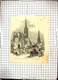 Antique Print 1851 Coventry Fair Godiva At St. Michaels Church Architecture