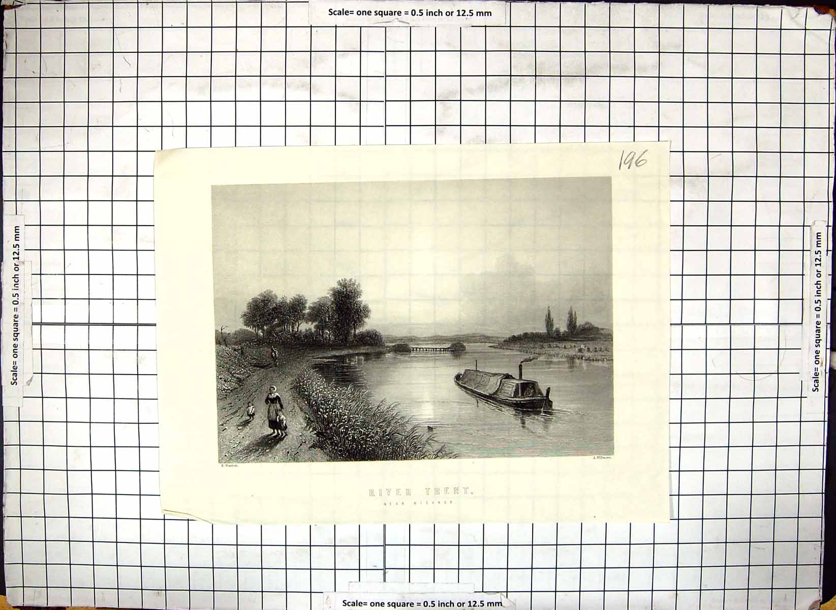 Original Old Antique Print River Trent Scene Near Wichnor Warren Willmore Boat