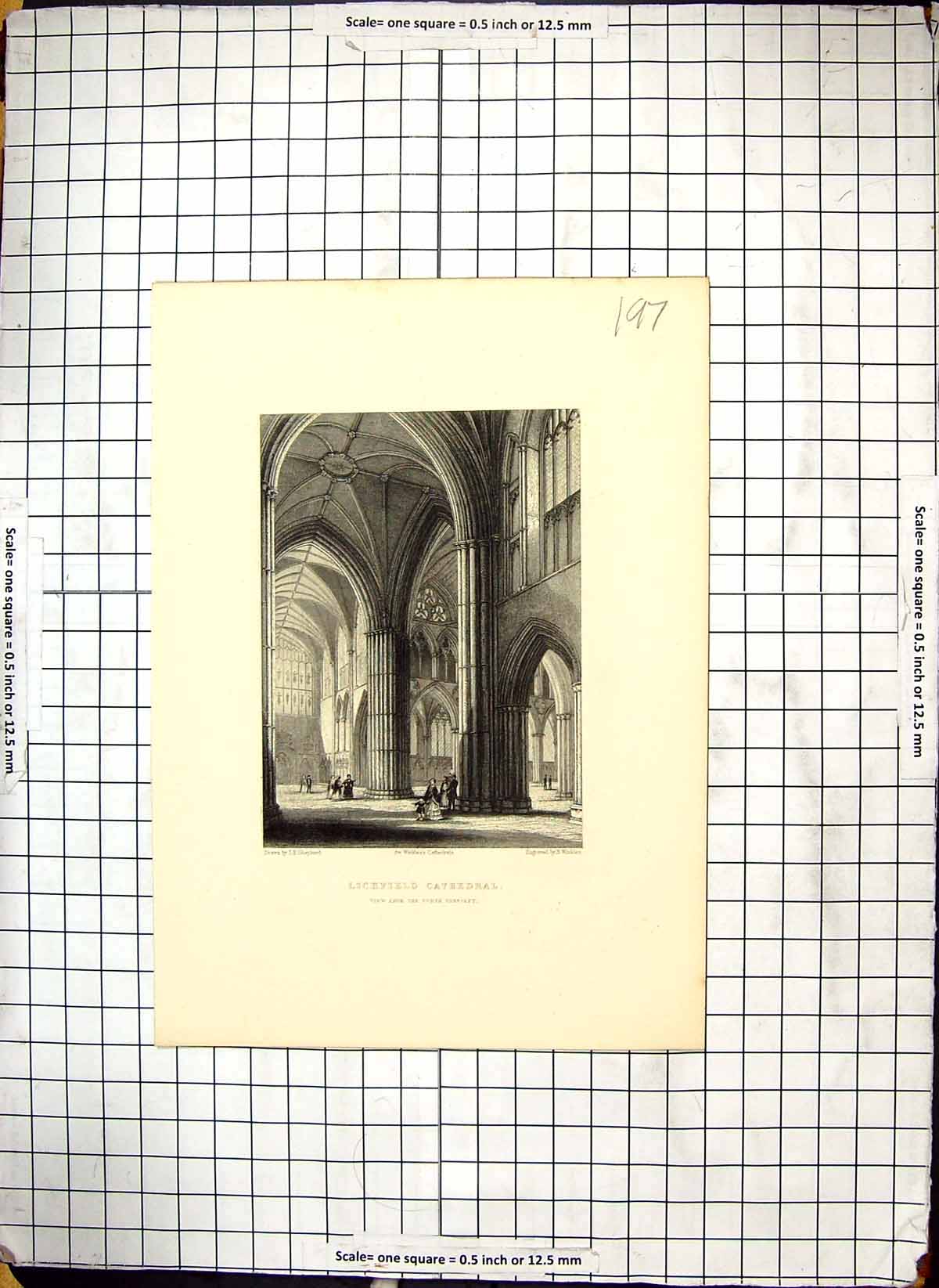 Old Engraving Interior Lichfield Cathedral North Transept View Shephe 20th