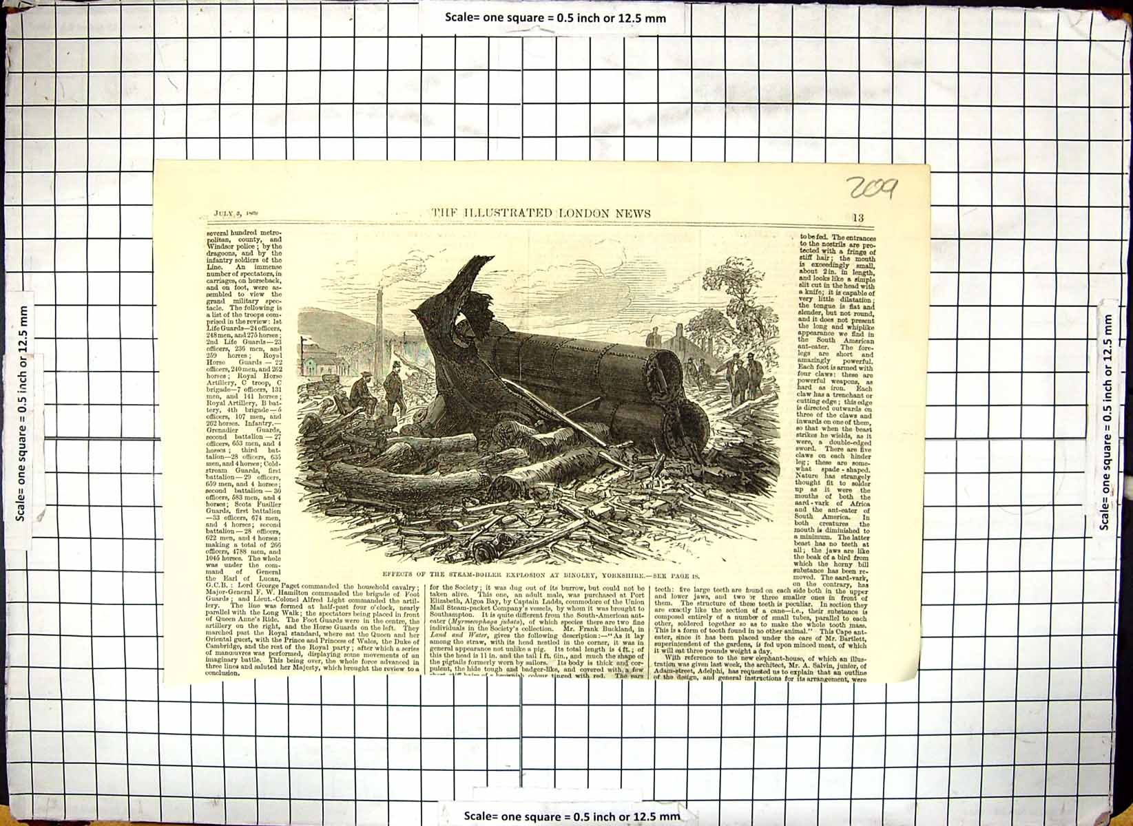 Old Antique Print Steam Boiler Explosion Bingley Effects Yorkshire 1869 19th