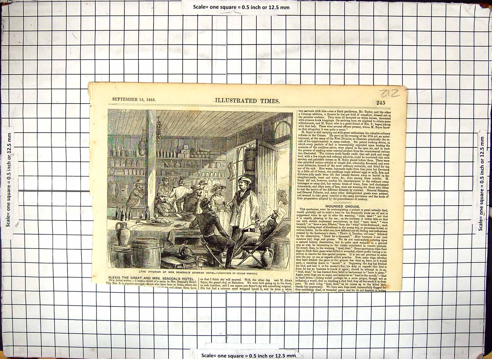 Original Old Antique Print Interior Seacoal'S Crimean Hotel Customers 1855 19th