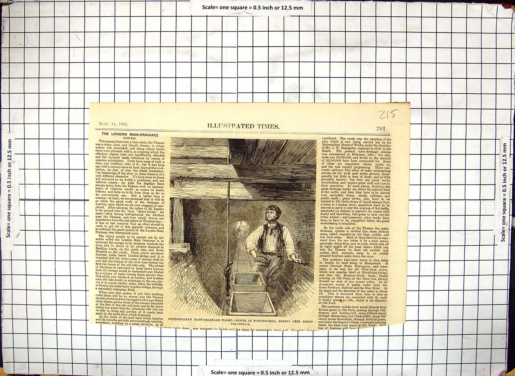 Old Print 1861 London Metropolitan Main Drainage Works Notting-Hill Sewer 19th