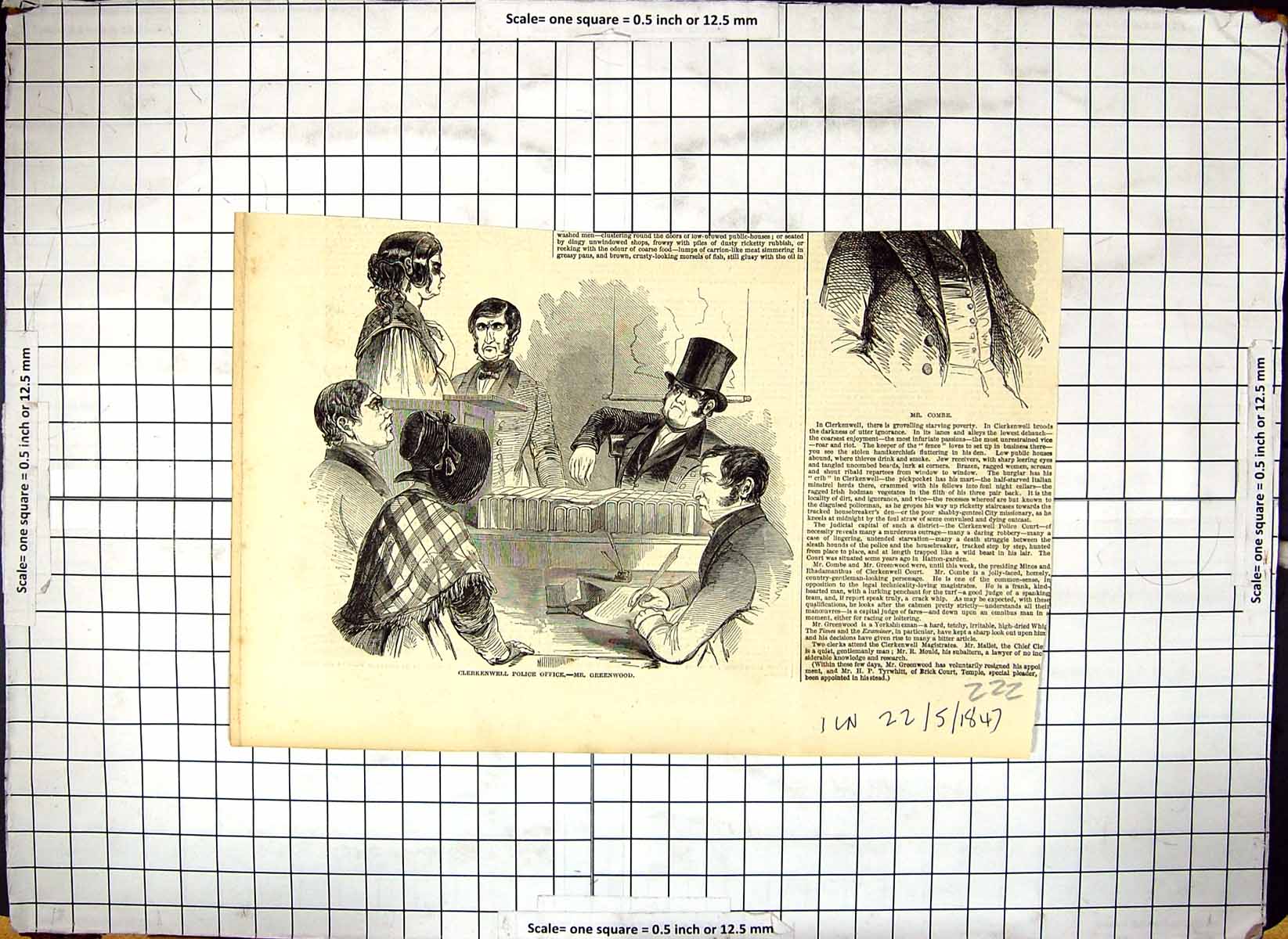Antique Print 1847 Clerkenwell Police Office Mr Greenwood Court Room Scene 19th