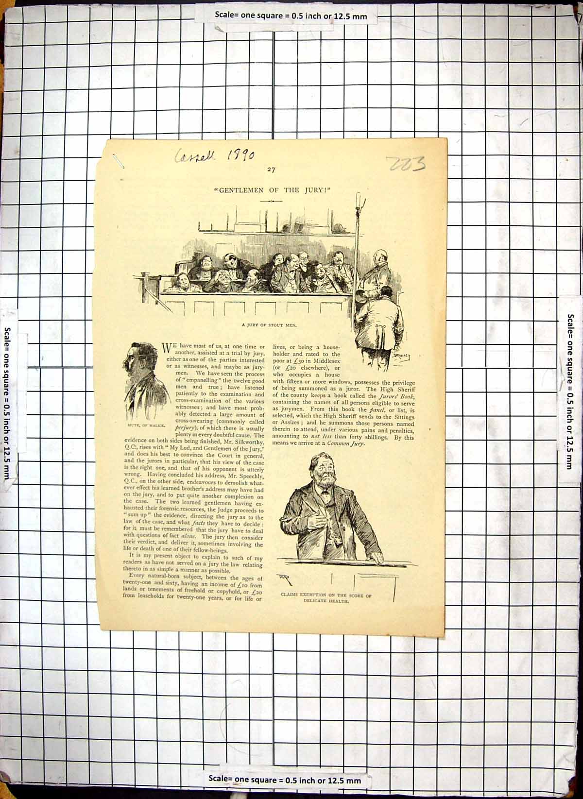 Antique Old Print Court Room Scene Gentlemen Jury Story Illustration Boyle