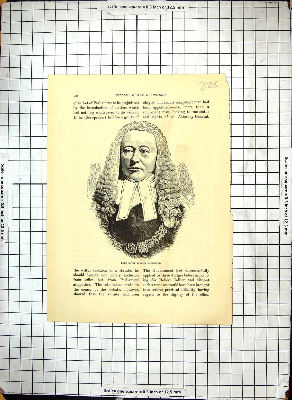 Original Old Antique Print Portrait Lord Chief Justice Cockburn Judge