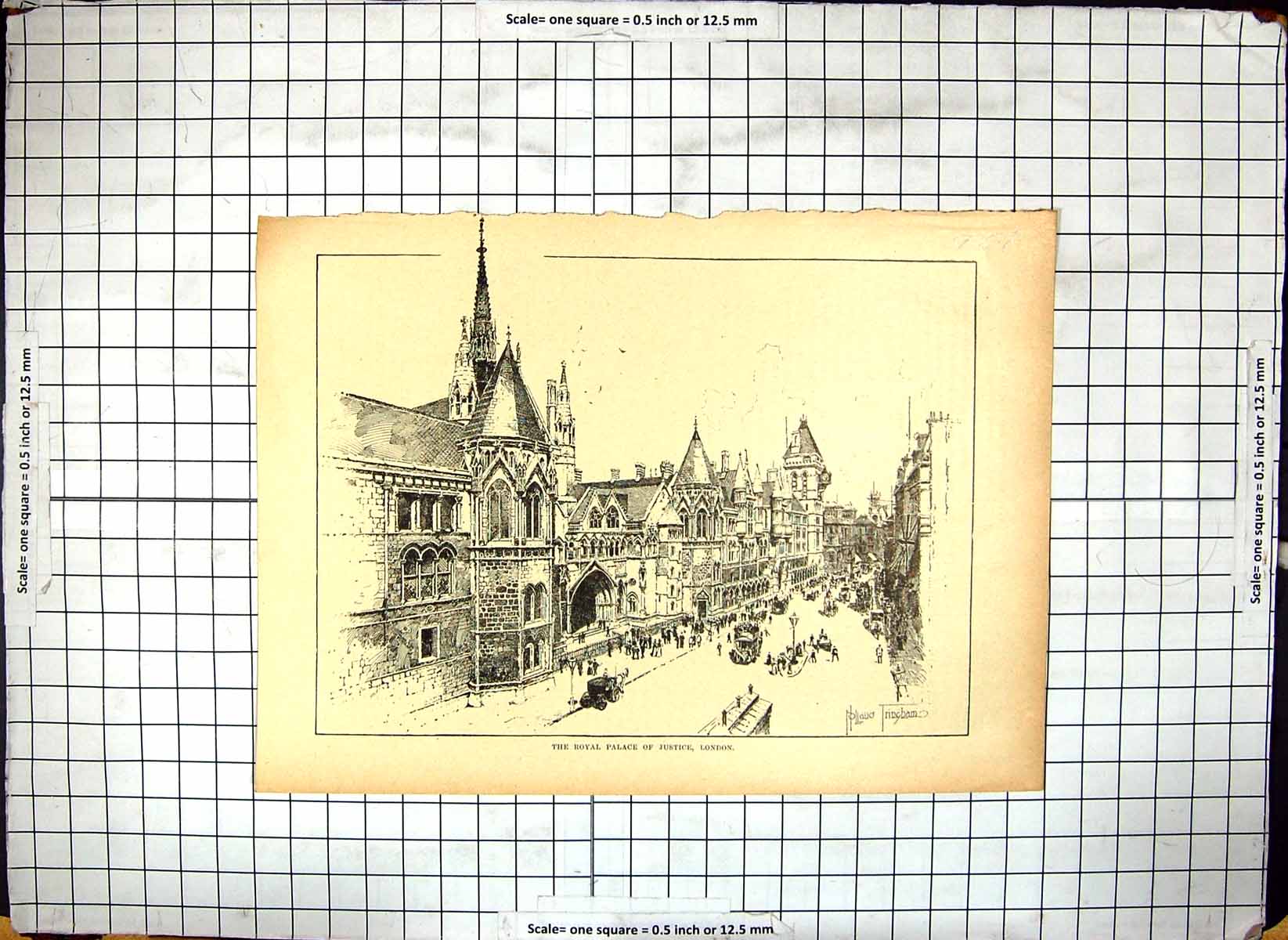 Old Antique Print Architecture Royal Palace Justice London Street Scene