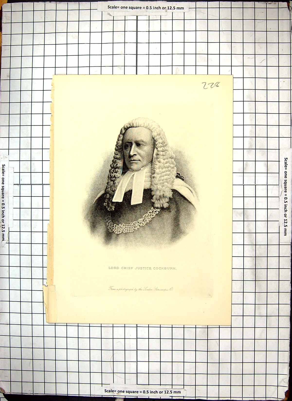 Original Old Antique Print Portrait Lord Chief Justice Cockburn Engraving