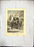 Antique Old Print Policeman Horses Coach Transport London Bloodgate Circus