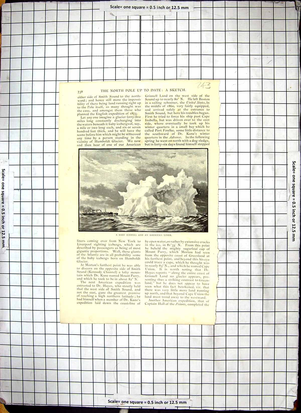 Antique Old Print Baby Iceberg American Liner Ship North Pole H.M.S. Alert