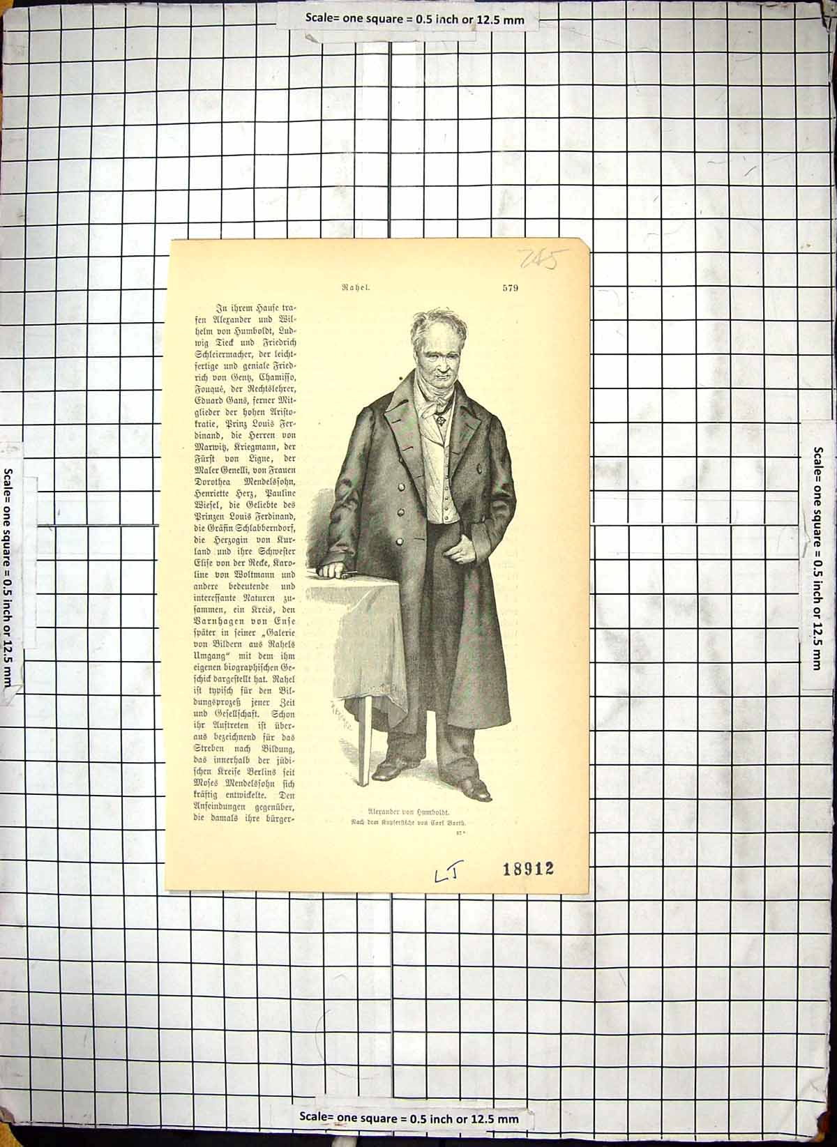Original Old Antique Print Portrait Humbt German Man