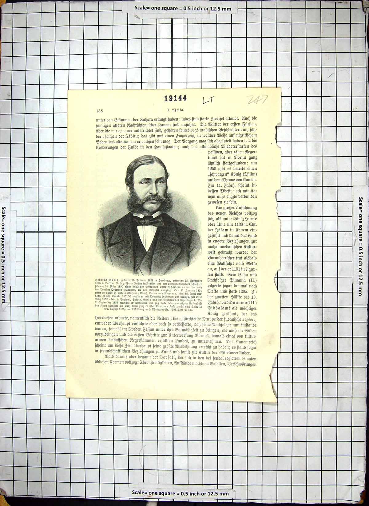 Original Old Antique Print Portrait Heinrich Barth Geboren Man