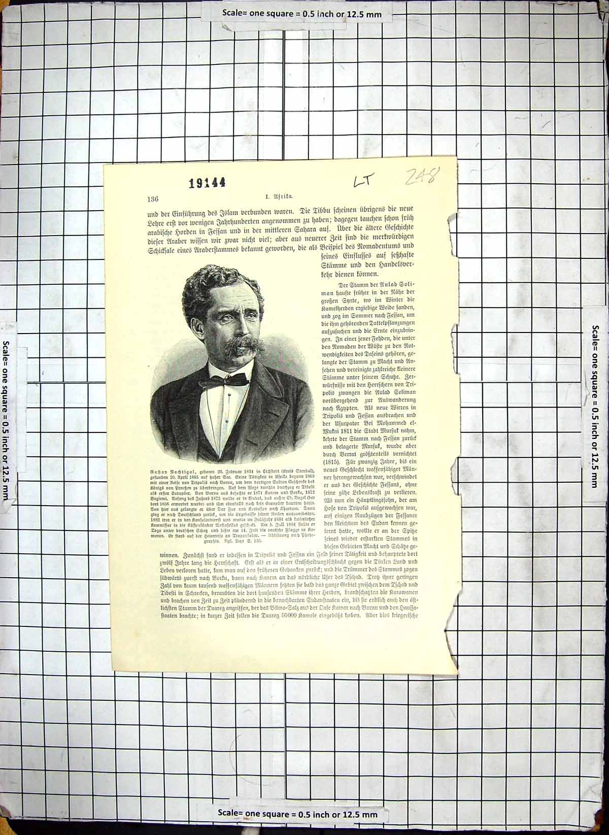 Original Old Antique Print Portrait Gustav Rachtigal Geboren 1834 19th Century
