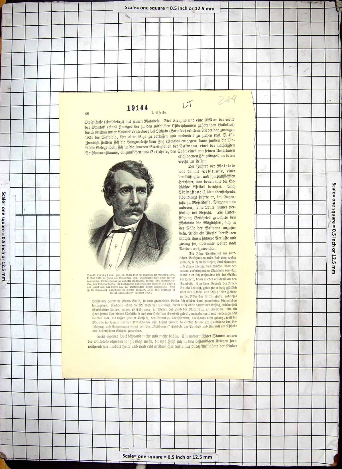 Original Old Antique Print Portrait David Livingstone Explorer 1874 Victorian