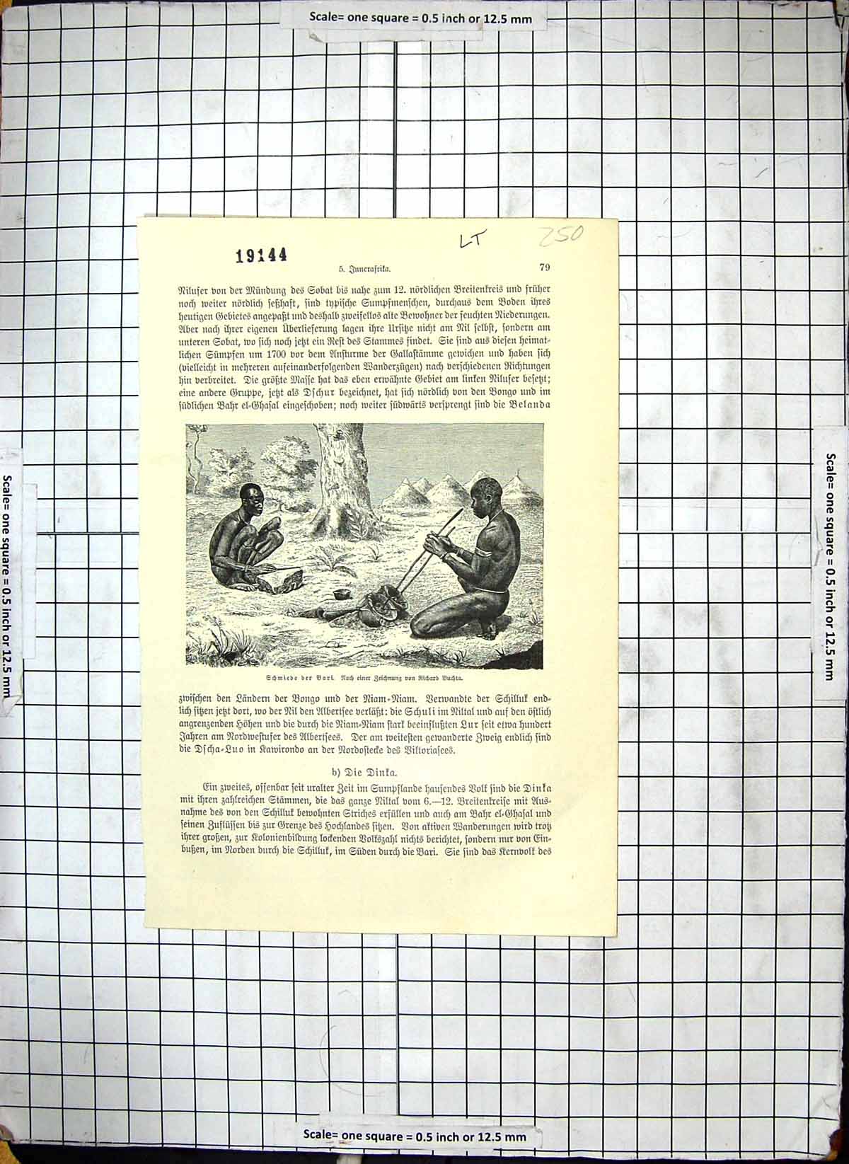 Original Old Antique Print Native Men Africa Fire