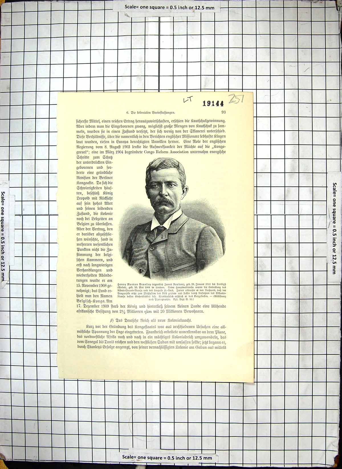 Original Old Antique Print Henry Morton Stanley 1841 Explorer 19th