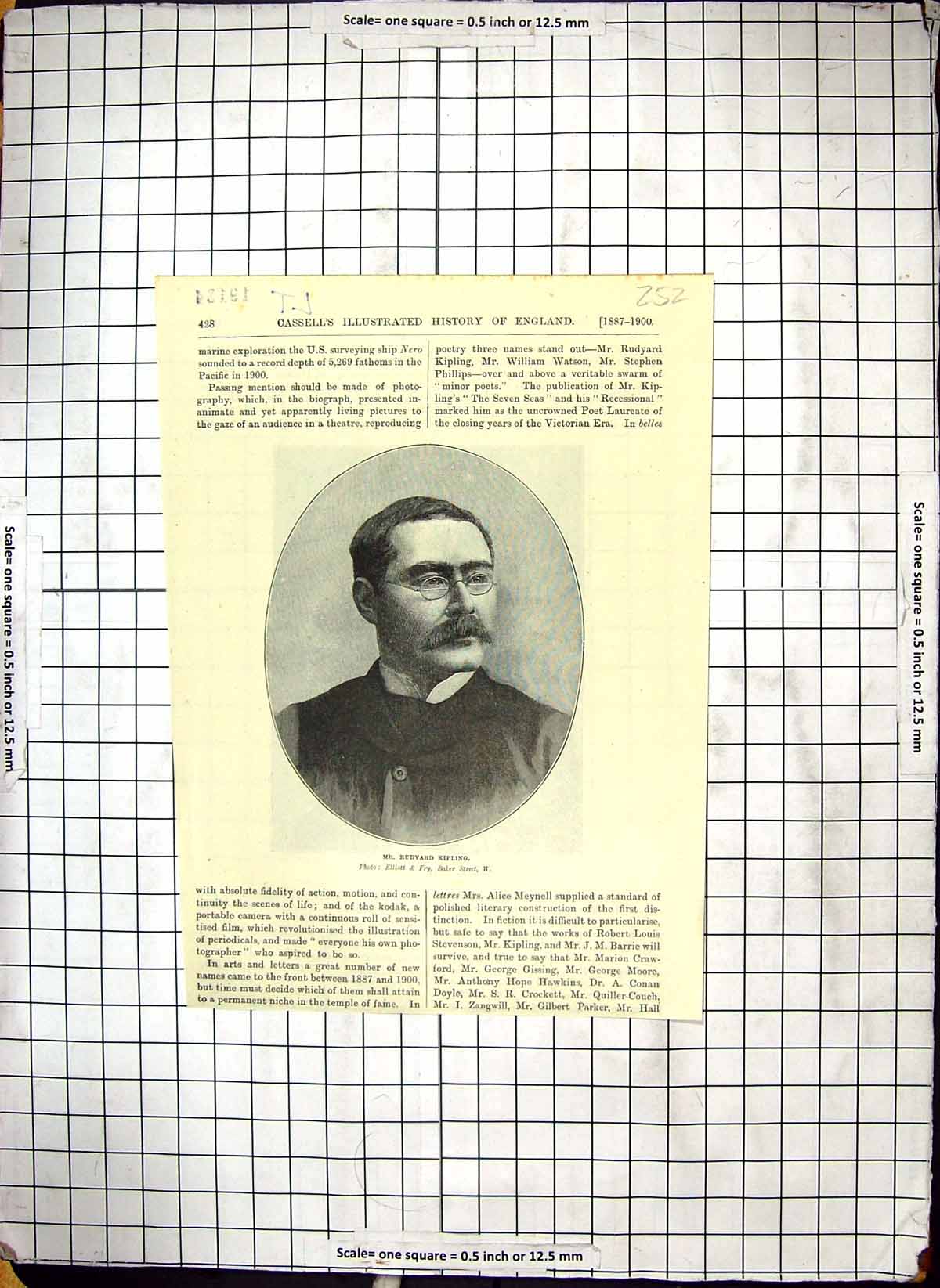 Original Old Antique Print Portrait Mr Rudyard Kipling Elliott Fry Baker Street