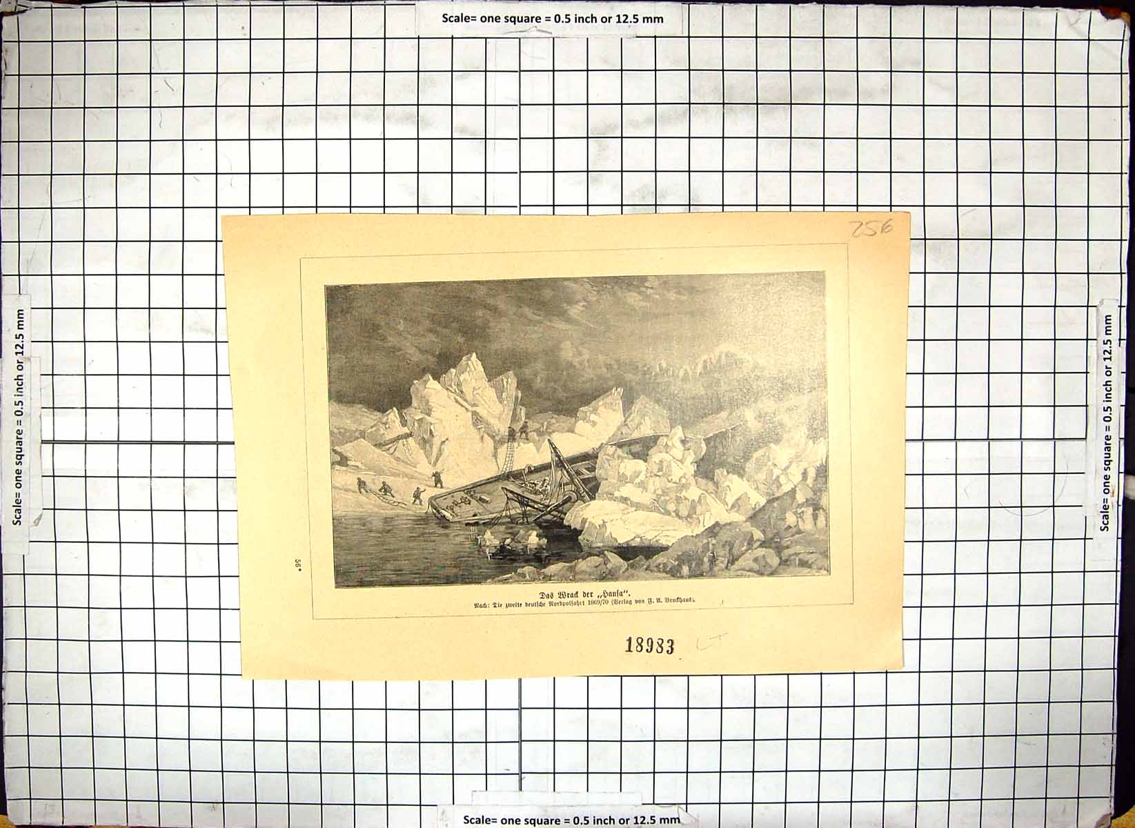 Original Old Antique Print Sailing Ship Icebergs Men Rescue