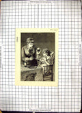 Original Old Antique Print Mother Feeding Little Girl Dinner Table Dog