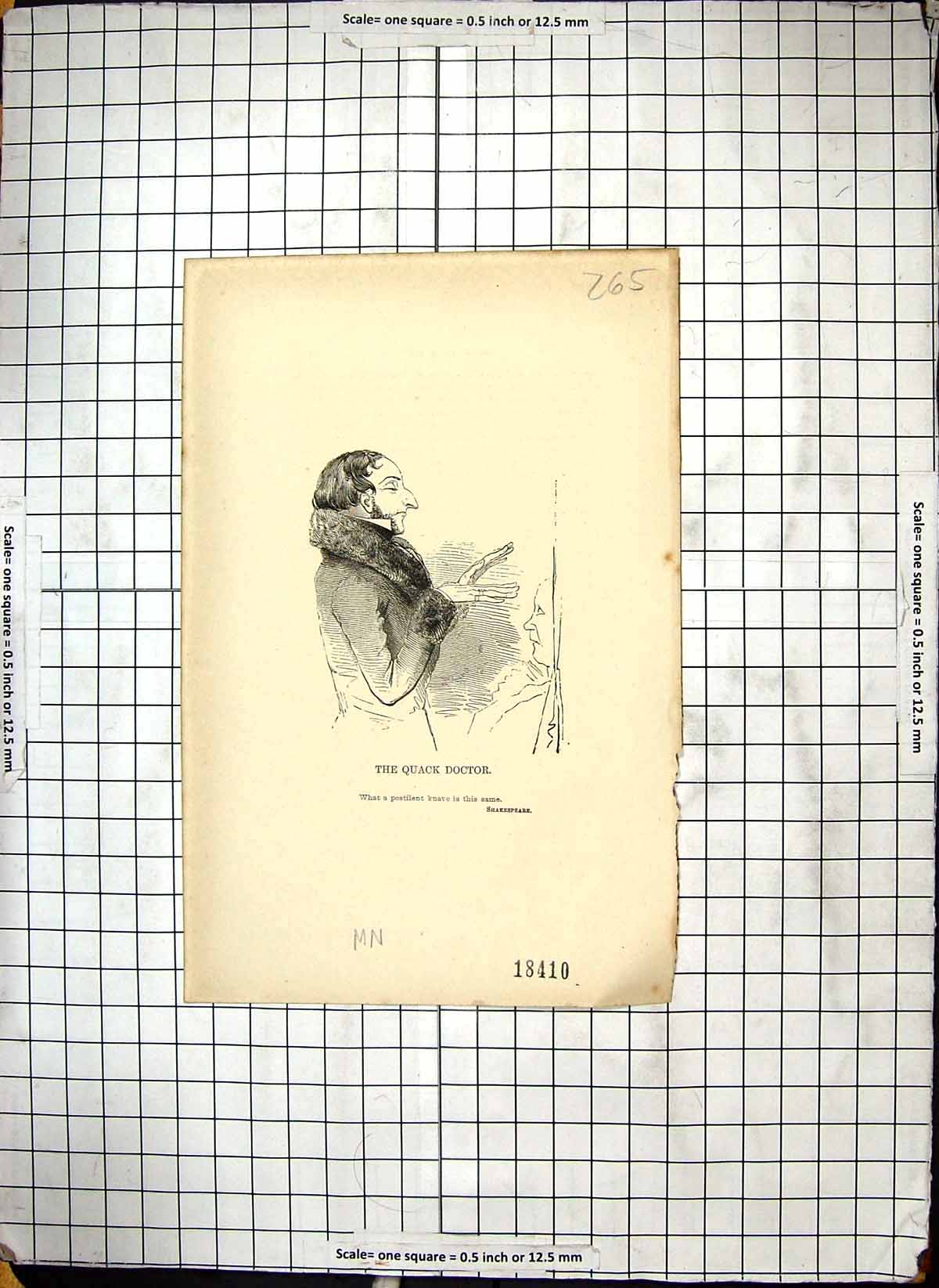Original Old Antique Print Quack Doctor Patient Shakespear