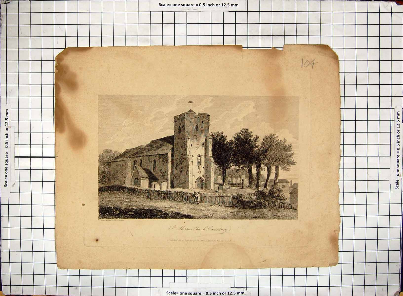 Old Antique Print 1830 Architecture St. Martins Church Canterbury England 19th