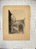 Old Antique Print Entrance Strangers Hall Domus Hospitum Canterbury 1810 19th